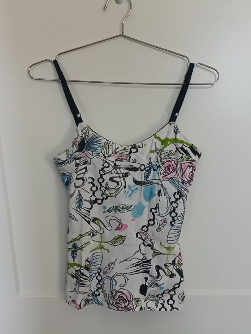 FOX White Floral & Chain Print Spaghetti Strap Camisole - Navy Straps